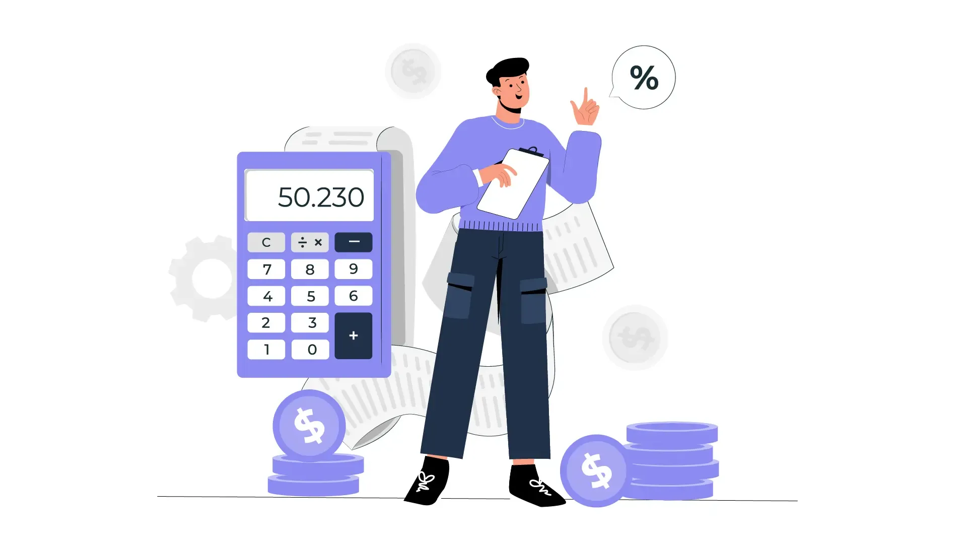 Vector Illustration of a Man Performing Accounting Calculations